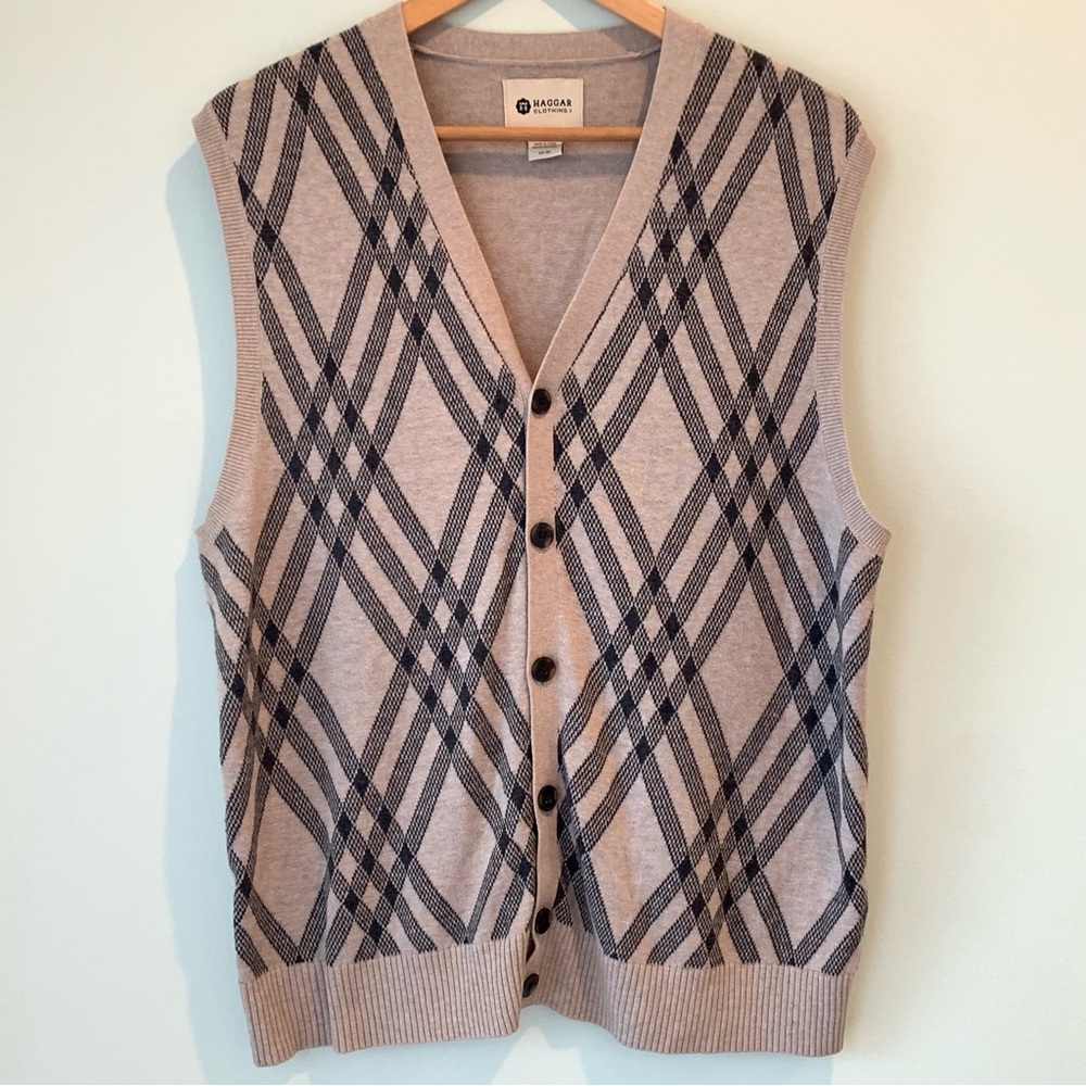 Men’s Haggar Clothing Soft Grandpa Plaid Sweater Vest Large L